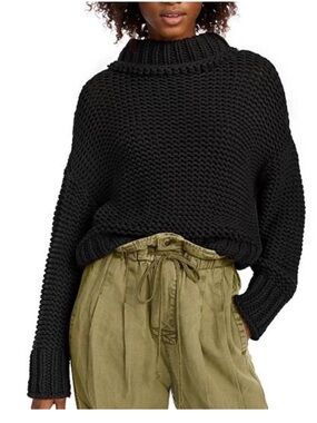 Free People My Only Sunshine Chunky Black Knit Turtleneck Sweater!
